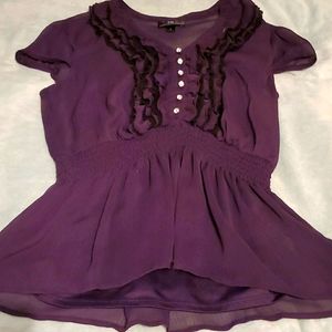 Iz Byer Tuxedo ruffle sheer blouse w/built in cami